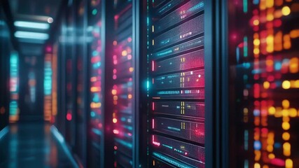 Futuristic data center with illuminated server racks, showcasing advanced technology and digital infrastructure - Powered by Adobe