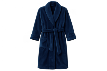 Blue fleece bathrobe or dressing gown for loungewear, sleepwear, and comfort, enjoying relaxation at home