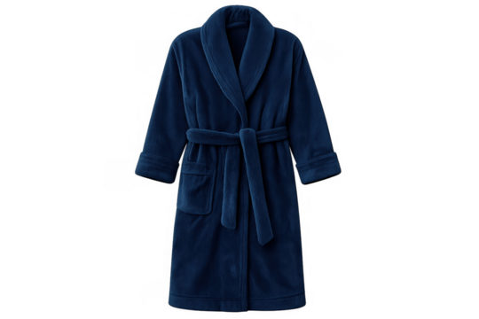 Blue fleece bathrobe or dressing gown for loungewear, sleepwear, and comfort, enjoying relaxation at home