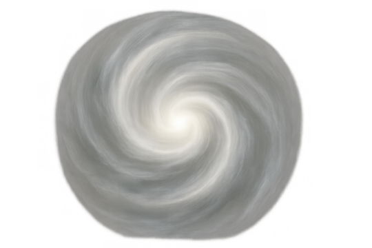Circular storm system with a dense white cloud swirl, forming a powerful cyclone or typhoon on a transparent background