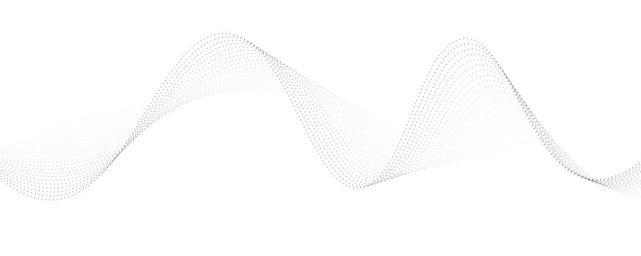 Flowing dots particles wave pattern 3D curve halftone black gradient curve shape isolated on white background. Vector in concept of technology, science, music, modern vector wave