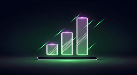 Glowing Neon Bar Chart Representing Growth and Success.