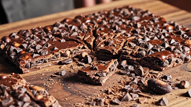 Satisfying Close-Up of a Gourmet Chocolate Chip Bar Being Smashed and Cracked