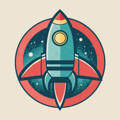 Vintage Retro Space Rocket Illustration with Grainy Texture Mid-Century Sci-Fi Vector Design