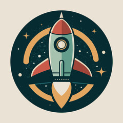 Mid Century Sci-Fi Rocket Design Retro Pastel Space Illustration for Apparel