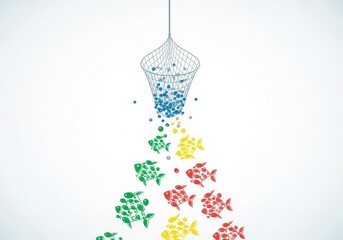 Colorful fish escaping net representing freedom and business strategy