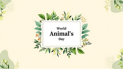 World Animals Day illustration with leaves and flowers decoration frame
