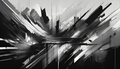 abstract digital art with black and white glitches and streaks
