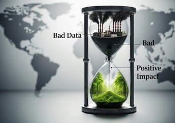 Dramatic climate change hourglass showing urgent environmental impact