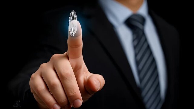 Businessman fingerprint biometric scanner security access identification touch sensor business suit fingerprint security biometric authentication touchscreen business suit finger identity access