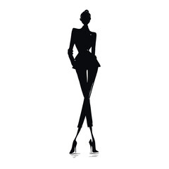 Minimalist hand-drawn silhouette of a stylish woman in a fitted blazer and heels, ideal for fashion branding, editorial layouts, and modern design projects