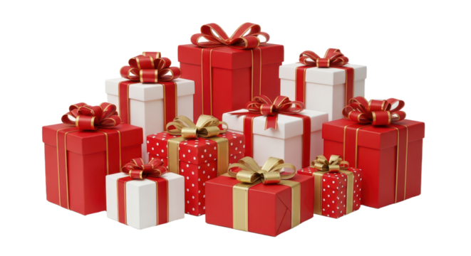 Festive holiday gift boxes with red and gold wrapping perfect for celebrations and decor