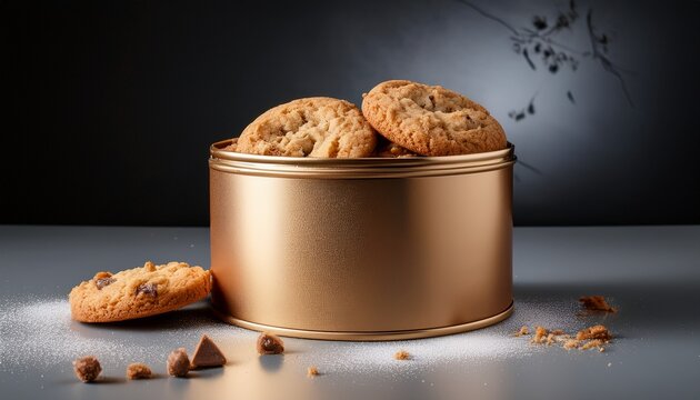 elegant cookie tin mockup with delightful crumbs evoking sweet indulgence