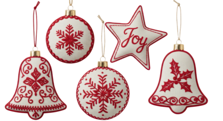 Traditional red and white christmas ornaments for festive decoration and joy