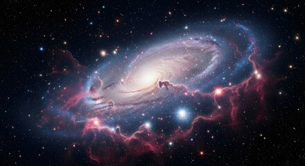 Majestic Spiral Galaxy with Nebulae and Stars in Deep Space universe cosmos