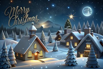 Magical snowy village under a starry christmas eve sky