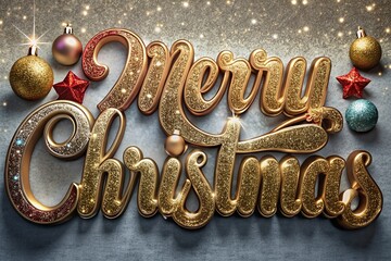 Golden merry christmas balloons with festive ornaments
