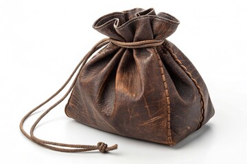 Vintage brown leather drawstring pouch or coin purse Nice