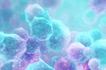 A minimalist biotech composition featuring soft polygonal clusters arranged in a calming cellular grid, symbolizing harmony in advanced medical systems.
