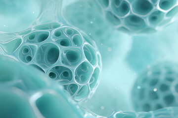 A minimalist biotech composition featuring soft polygonal clusters arranged in a calming cellular grid, symbolizing harmony in advanced medical systems.