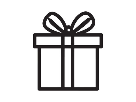 2D Vector Black Outline Gift Box Ribbon Bow