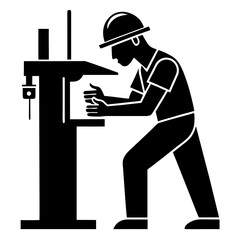 Industrial worker operating machinery with safety hard hat silhouette design Vector
