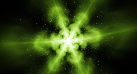 Green abstract starburst background glowing light effect with smoke and rays suitable for technology or energy concepts