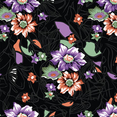 Classic Popular Flower Seamless pattern background - For easy making seamless pattern use it for filling any contours