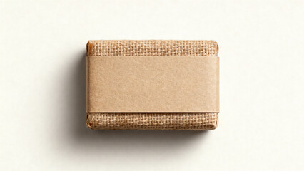 Wrapped Soap Bar Brown Burlap Band on Clean White Background