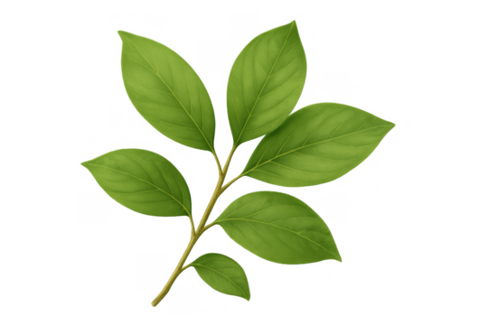 Green plant branch with fresh natural leaves, representing growth, ecology, and organic health on transparent background