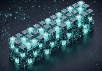 Modern tech block chain concept with glowing data for future business