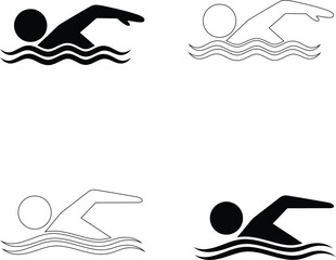 Swimming Athlete Silhouette Icon Set Water Sports Swim Stroke Action Vector Minimal Illustration PNG