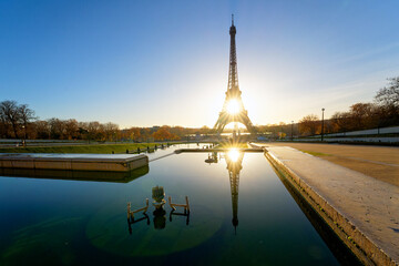 Eiffel tower and Trocadero square in the 16 th arrondissement of Paris city