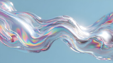 Iridescent translucent surface reflects soft light, creating a dynamic backdrop for cosmetic product display or abstract digital art.