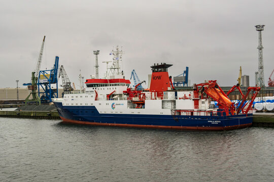 Rostock, Germany, January 30, 2016, The German research vessel Maria S. Merian has docked in the harbor.