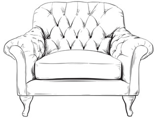 Classic Tufted Armchair Vector Line Art Illustration