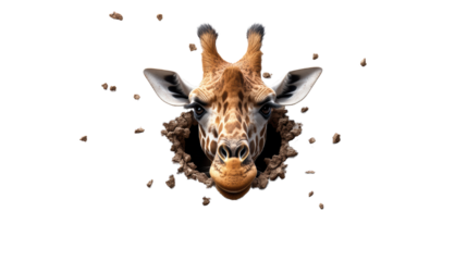 Giraffe Portrait Breaking Through Transparent Background