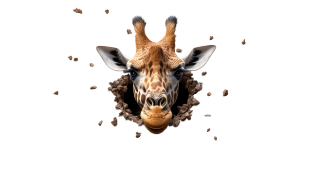 Giraffe Portrait Breaking Through Transparent Background