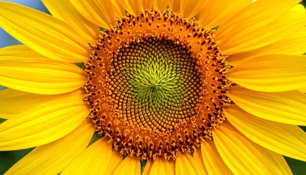 “Close-up of a sunflower head showcasing Fibonacci spiral seed arrangement and golden ratio symmetry”