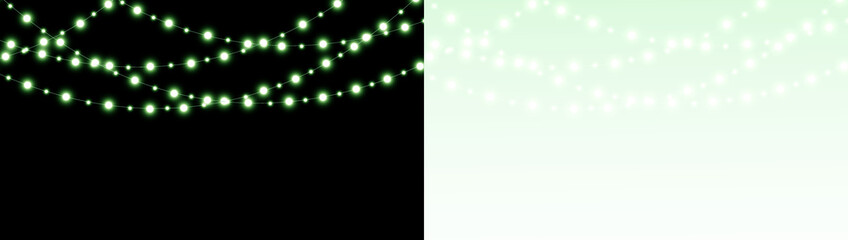 Festive garland with luminous elements on a transparent, black and white background.