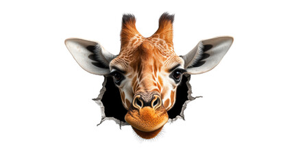 Obraz premium Giraffe face peeking through cracked surface