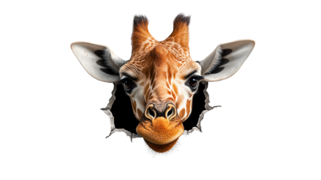 Giraffe face peeking through cracked surface