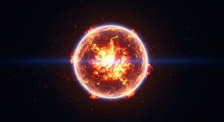 Obraz premium Bright Fiery Globe with Sparks and Energy Waves in Cosmic Space Background