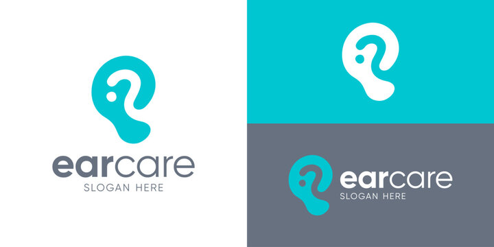 Creative simple ear care logo template. Abstract ear with letter E initial logo design vector illustration.