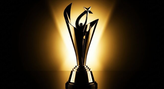 Golden Trophy Silhouette with Star on Dramatic Background for Achievement and Recognition