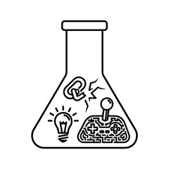 Creative concept of game development and scientific research in a lab flask isolated on