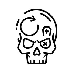 Illustration of a skull with zombie theme isolated on minimalist line art style