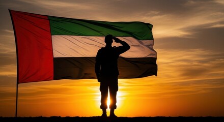 Uae flag day celebration with soldier saluting at sunset