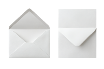 Two blank white envelopes, open, side-by-side