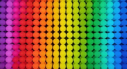 Vibrant rainbow pattern of colorful glowing light bulbs arranged in vertical columns creating an abstract background